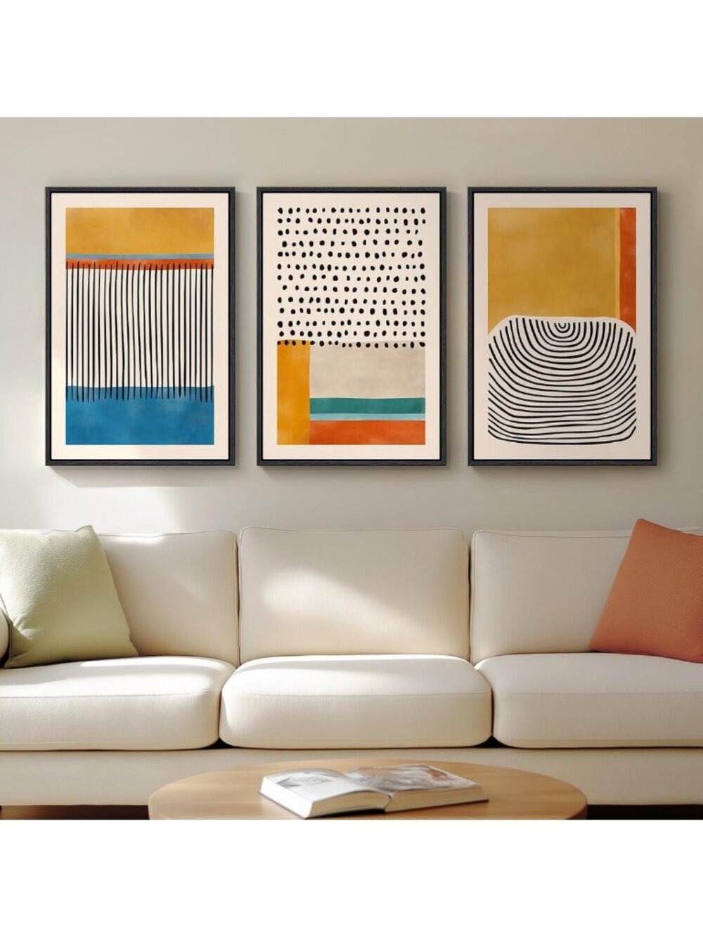 Colorful Mid Century Abstract Framed Wall Art for Living Room Decor, 16x24 Inch
